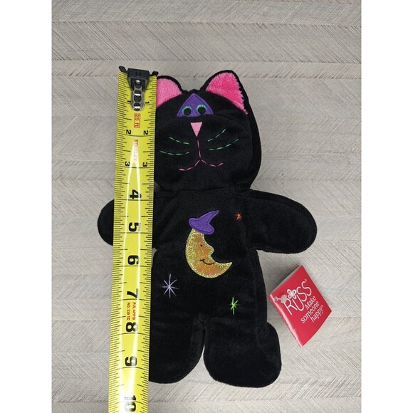 Russ Berrie Black Cat 9" Plush Halloween Stuffed Animal Embroidered New With Tag - Picture 3 of 7
